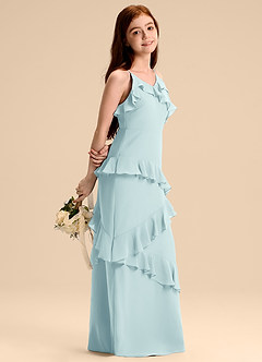 Azazie Evara Junior Abito A-Line in Chiffon Sea Glass image1