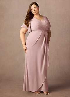 Azazie Song At-home Try On Dresses Dusty Rose Mermaid V-Neck Pleated Stretch Chiffon Dress image9