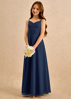 Azazie Hollie Girls Formal Schlussverkauf A-Linie Herzausschnitt Chiffon Kleid Dunkelmarine image5
