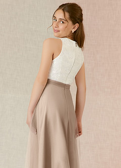 Azazie Albertine Junior Taupe A-Line Lace Chiffon Dress image6