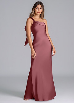 Azazie Driea Bridesmaid Dresses Desert Rose Mermaid One Shoulder Stretch Satin Dress image7