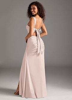 Azazie Jesaphine Bridesmaid Dresses Blushing Pink Sheath Bow Stretch Satin Dress image2