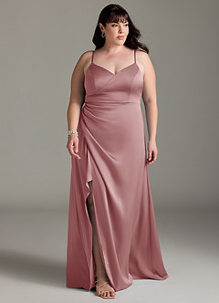 Azazie Marchella Bridesmaid Dresses Dusty Rose A-Line Corset Stretch Satin Dress image7