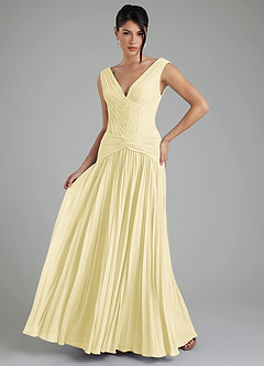 Azazie Kima Bridesmaid Dresses Lemon Sorbet A-Line Pleated Chiffon Dress image1