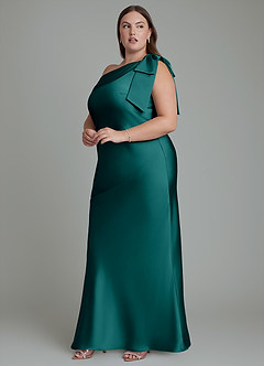 Azazie Yuanna Brudtärnklänningar Klänning av Sjöjungfru i Stretch Satin One-shoulder Påfågelblå image13