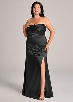 Azazie Saige Vestidos de damas de honor Vestido de Negro de Satén Metálico de Corte Recto Convertible con Vestidos sin tirantes image12