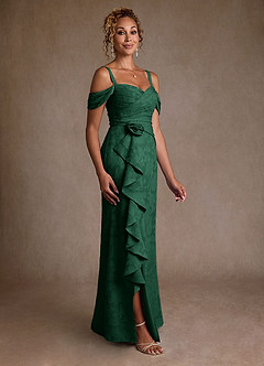 Azazie Irene Mother of the Bride Dresses Dark Green A-Line Off the Shoulder Floral Burnout Dress image5