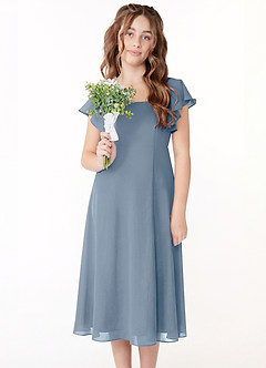 Azazie Bondi Junior Vestido de Crepúsculo de Gasa de Corte en A con Volante image4