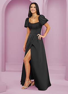 Barbie ♥ Azazie Bridesmaid Dresses Black A-Line Ruched Stretch Satin Dress image3