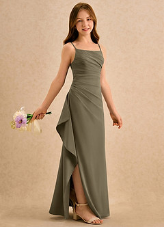 Azazie Cannoli Girls Formal Abiti da Ragazza di Fiori Abito A-Line in Chiffon Plissettato Willow Green image1