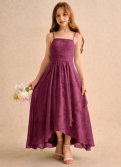 Azazie Twilight Girls Formal Sukienki dla dziewczynek sypiących kwiaty Litera A Plisowana Kwiatowe wypalenie Asymetryczny Sukienka image3