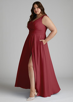 Azazie Karina Bridesmaid Dresses Pomegranate A-Line Pleated Chiffon Dress image8