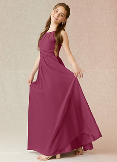 Azazie Bibiane Junior Mulberry A-Line Pleated Chiffon Dress image3