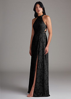 Azazie Clarice Brautjungfernkleider A-Linie Seitliche Cut-Outs Blumen-Burnout Kleid Schwarz image3