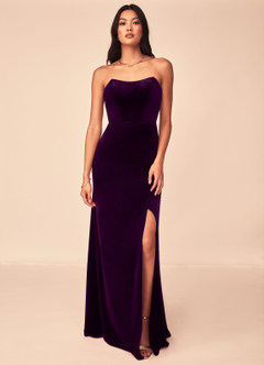Azazie Nereda Bridesmaid Dresses Grape A-Line Strapless Velvet Convertible Dress image1