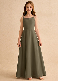 Azazie Jaella Girls Formal Abiti da Ragazza di Fiori Abito A-Line in Chiffon Plissettato Willow Green image3