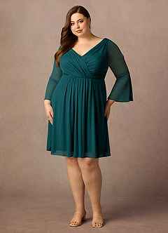 Azazie Teraso Mother of the Bride Dresses Peacock A-Line Pleated Mesh Dress image9