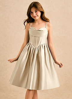 Azazie Shona Girls Formal Vendita Finale Abito A-Line in Raso Opaco Scollo a Cuore Champagne image3