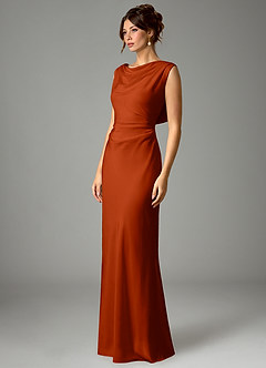 Azazie Kieryn Robes de demoiselle d'honneur Robe Sirène en Satin extensible Plissée Paprika image5