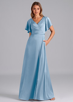 Azazie Ambrosia Schlussverkauf A-Linie Plissee Stretch-Satin Kleid Agave image5