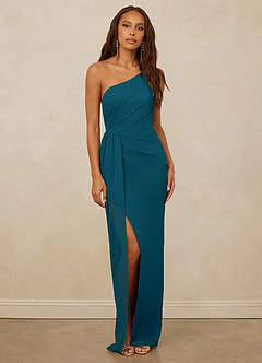 Christian Siriano Bridal for Azazie 1003 Bridesmaid Dresses Ink Blue Sheath One Shoulder Chiffon Dress image1