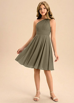 Azazie Charlize Junior Linia A Pofałdowany Szyfon Mini Młodsza druhna Sukienka image1