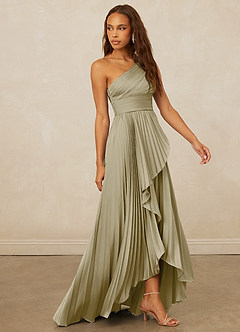 Christian Siriano Bridal for Azazie 1008 Bridesmaid Dresses Moss Green A-Line One Shoulder Stretch Satin Dress image4
