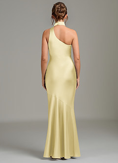 Azazie Jalissa Bridesmaid Dresses Lemon Sorbet Mermaid One Shoulder Stretch Satin Dress image6