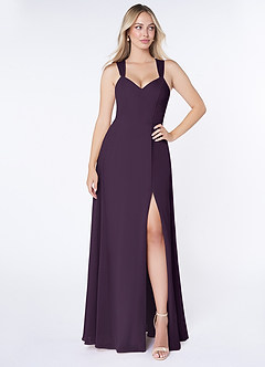 Azazie Jane Bridesmaid Dresses Plum A-Line V-Neck Pleated Chiffon Dress image1