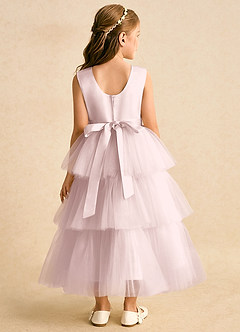 Azazie Marshmallow Flower Girl Dresses Blushing Pink Ball-Gown Bow Tulle Dress image2