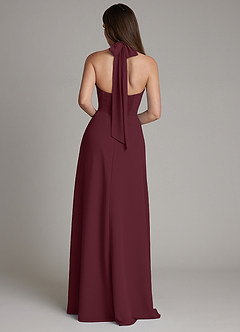 Azazie Myra Bridesmaid Dresses Cabernet A-Line High Neck Chiffon Dress image2