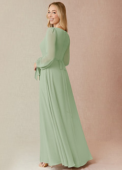 Azazie Leonia Bridesmaid Dresses Dusty Sage A-Line Long Sleeve Chiffon Dress image2