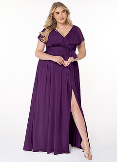 Azazie Jael Final Sale Grape A-Line V-Neck Mesh Dress image9