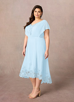 Azazie Palana vestidos de madre de la novia Vestido de Azul Cielo de Gasa de Corte En A con Encaje image7