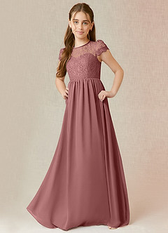 Azazie Delevingne Junior Vestido de Rosa Del Desierto de Gasa de Corte En A con Encaje image1