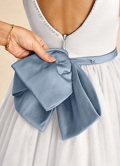 Azazie Seline Blumenmädchenkleider A-Linie Schleifen Tüll Kleid Elfenbein Taubenblau image3