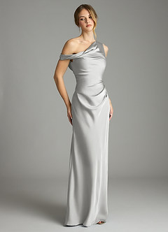 Azazie Emerson Vestidos de damas de honor Vestido de Plata de Satén Elástico de Corte Sirena con Vestidos sin tirantes image5
