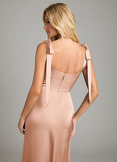 Azazie Frostine Vestidos de damas de honor Vestido de Oro Rosa de Satén Elástico de Corte en A con Lazo image6