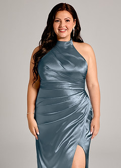 Azazie Jemma Bridesmaid Dresses Twilight Sheath Pleated Metallic Satin Dress image12