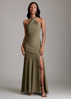 Azazie Lorena Vestidos de damas de honor Vestido de Verde Sauce de Gasa de Corte Sirena con Plisado image1