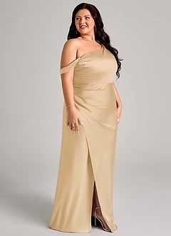 Azazie Madelyn Bridesmaid Dresses Gold Mermaid One Shoulder Stretch Satin Convertible Dress image12