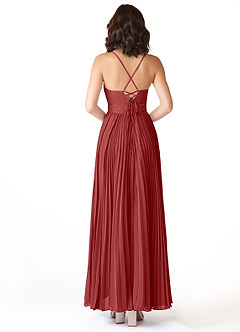 Azazie Devyn Bridesmaid Dresses Rust A-Line Corset Chiffon Dress image2