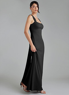 Azazie Ariel Bridesmaid Dresses Black Mermaid Square Neckline Premium Stretch Jersey Dress image7