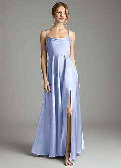 Azazie Elle Bridesmaid Dresses Ice A-Line Pleated Stretch Satin Dress image1