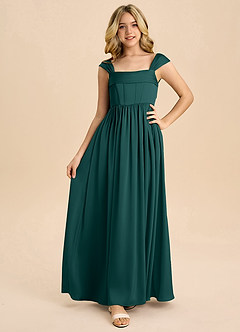 Azazie Hattie Junior Pine A-Line Pleated Stretch Satin Dress image5