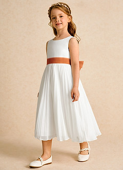 Azazie Margot Flower Girl Dresses Ivory Cinnamon A-Line Pleated Chiffon Dress image2
