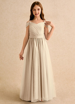 Azazie Yuna Girls Formal vestidos de niña de las flores Vestido de Champán de Tul de Corte en A con Vestidos sin tirantes image6