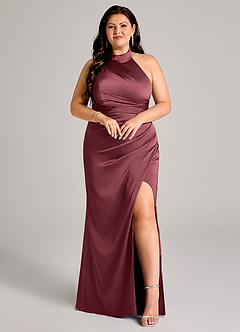 Azazie Jemma Bridesmaid Dresses Merlot Sheath Pleated Stretch Satin Dress image7