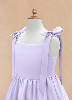 Azazie Chelsie Flower Girl Dresses Lilac A-Line Bow Matte Satin Dress image8