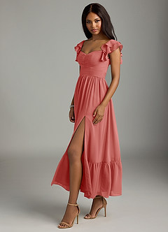 Azazie Anaya Brautjungfernkleider Eine Linie Herzausschnitt Chiffon Kleid Antike Rose image4